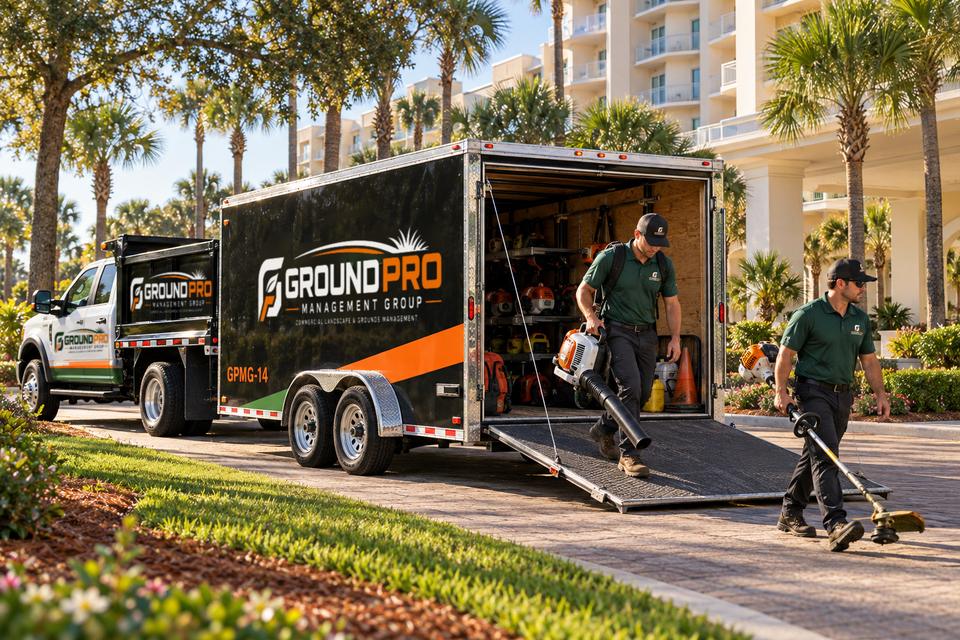 Ground Pro crew at a resort service entrance