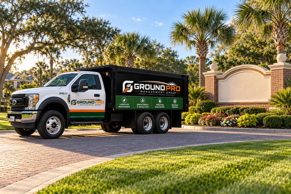 Ground Pro truck at an HOA entrance